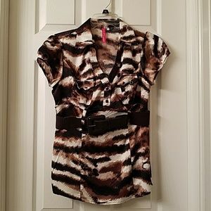 Animal print blouse with belt